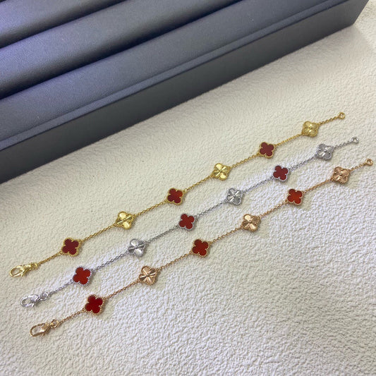 [[Radiant Gem]¯]CLOVER 6 MOTIF RED AGATE LASER BRACELET