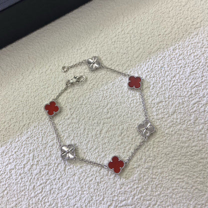 [[Radiant Gem]¯]CLOVER 6 MOTIF RED AGATE LASER BRACELET