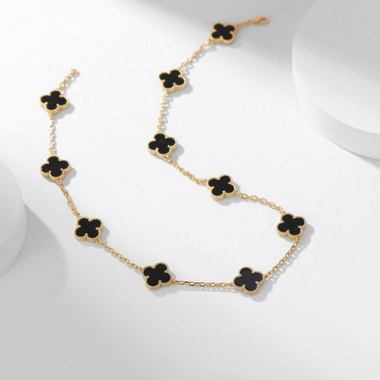 [Radiant Gem]¯CLOVER 10 MOTIFS ONYX NECKLACE