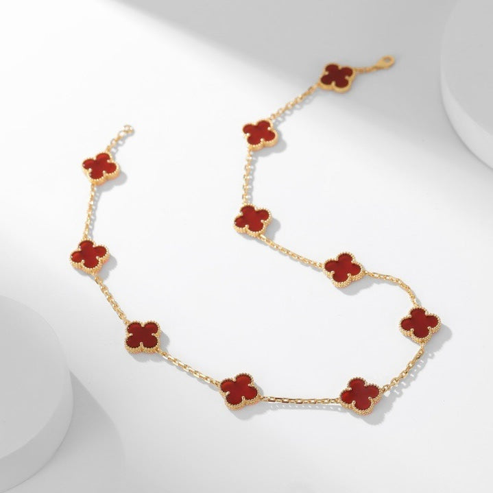 [Radiant Gem]¯CLOVER 10 MOTIFS CARNELIAN NECKLACE