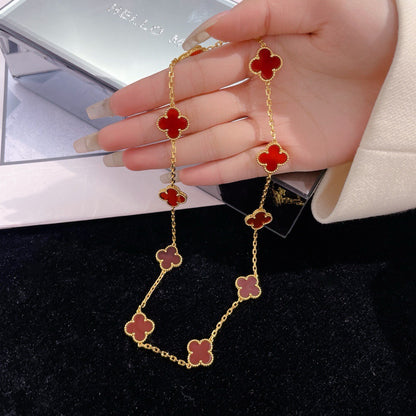 [Radiant Gem]¯CLOVER 10 MOTIFS CARNELIAN NECKLACE