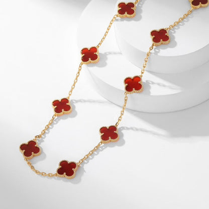 [Radiant Gem]¯CLOVER 10 MOTIFS CARNELIAN NECKLACE