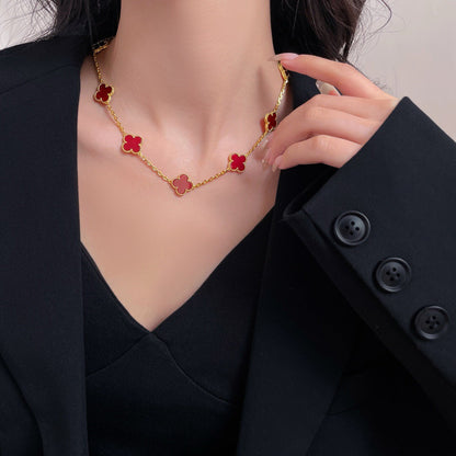 [Radiant Gem]¯CLOVER 10 MOTIFS CARNELIAN NECKLACE