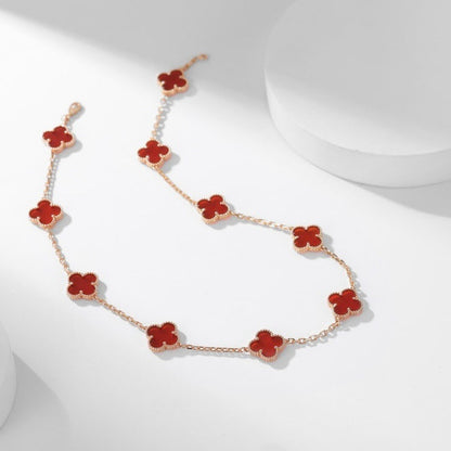 [Radiant Gem]¯CLOVER 10 MOTIFS CARNELIAN NECKLACE