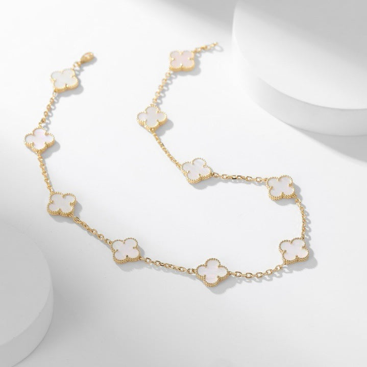 [Radiant Gem]¯CLOVER 10 MOTIFS WHITE MOTHER OF PEARL NECKLACE