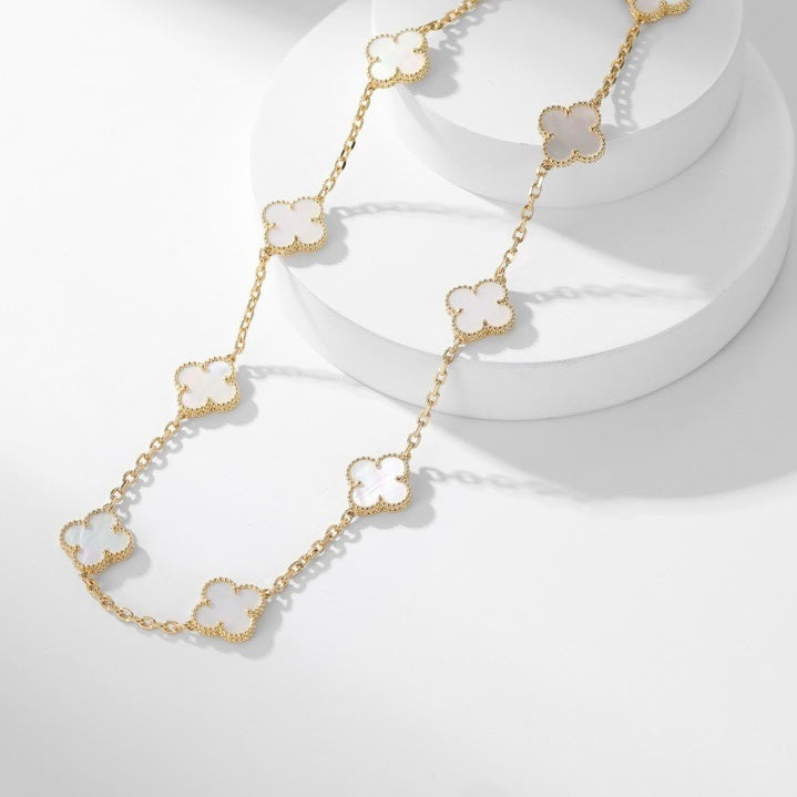 [Radiant Gem]¯CLOVER 10 MOTIFS WHITE MOTHER OF PEARL NECKLACE