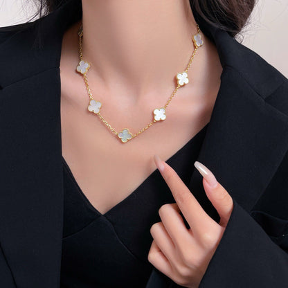 [Radiant Gem]¯CLOVER 10 MOTIFS WHITE MOTHER OF PEARL NECKLACE
