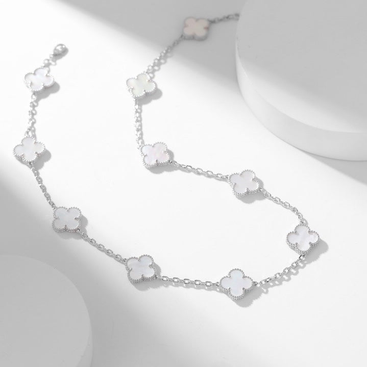 [Radiant Gem]¯CLOVER 10 MOTIFS WHITE MOTHER OF PEARL NECKLACE