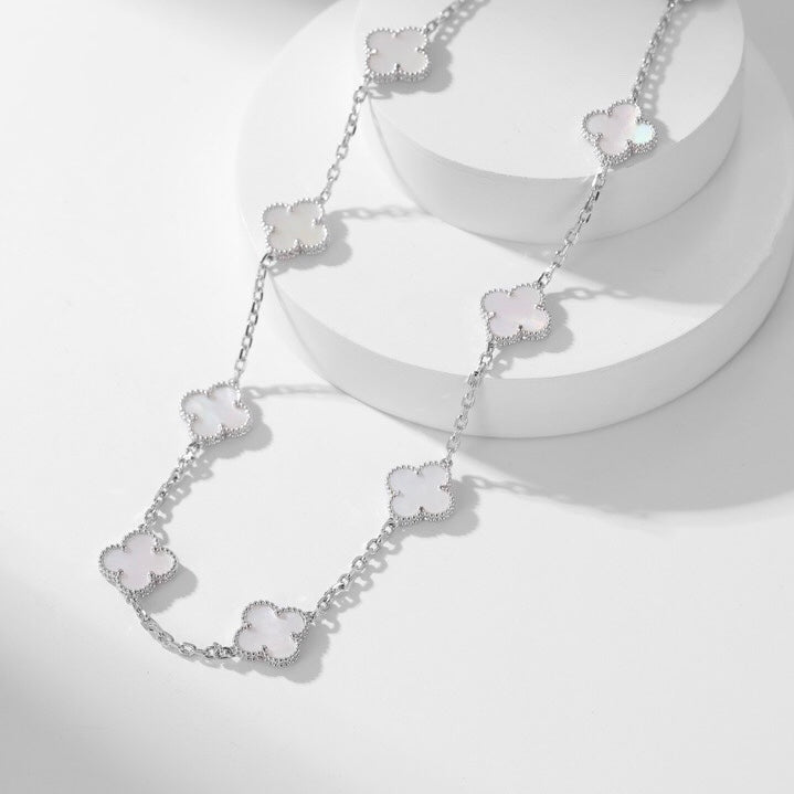 [Radiant Gem]¯CLOVER 10 MOTIFS WHITE MOTHER OF PEARL NECKLACE