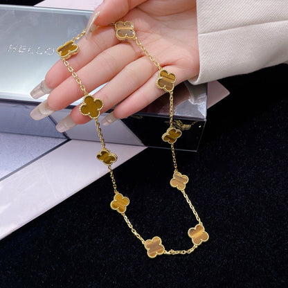 [Radiant Gem]¯CLOVER 10 MOTIFS TIGER EYE NECKLACE
