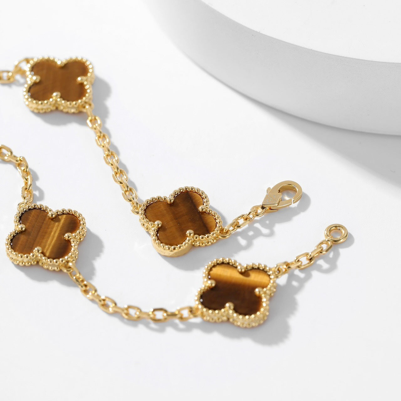[Radiant Gem]¯CLOVER 10 MOTIFS TIGER EYE NECKLACE