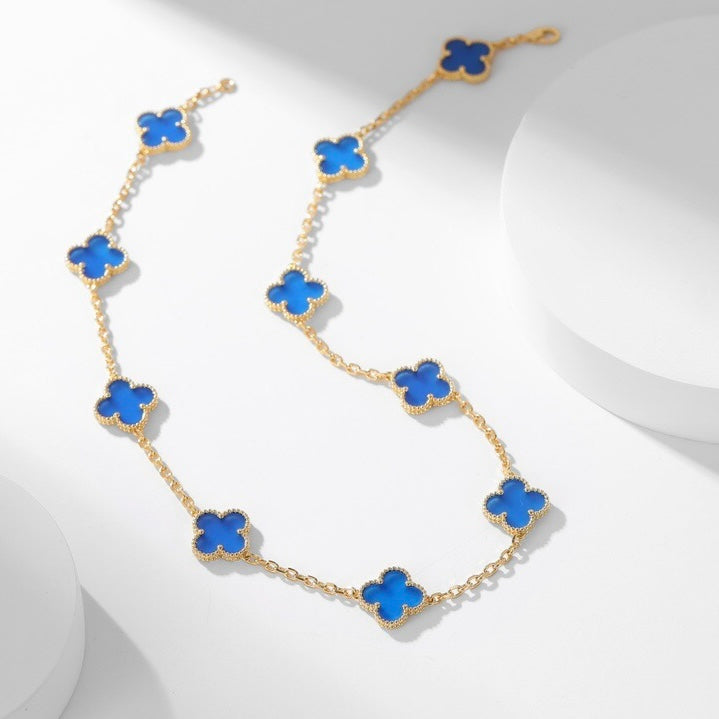 [Radiant Gem]¯CLOVER 10 MOTIFS BLUE AGATE NECKLACE