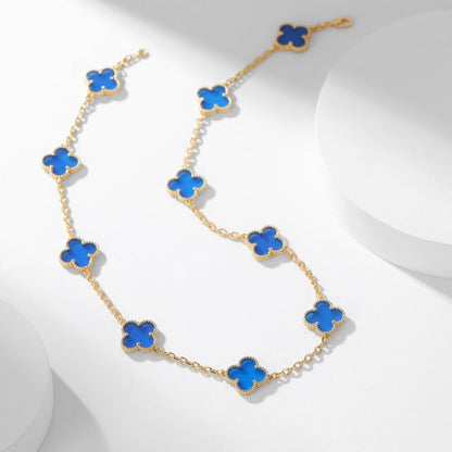 [Radiant Gem]¯CLOVER 10 MOTIFS BLUE AGATE NECKLACE