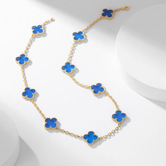 [Radiant Gem]¯CLOVER 10 MOTIFS BLUE AGATE NECKLACE