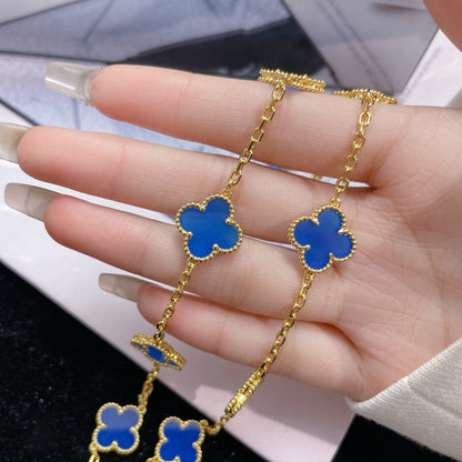 [Radiant Gem]¯CLOVER 10 MOTIFS BLUE AGATE NECKLACE
