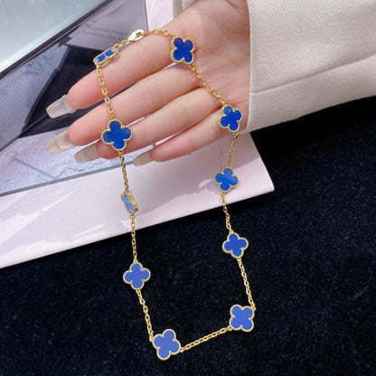 [Radiant Gem]¯CLOVER 10 MOTIFS BLUE AGATE NECKLACE