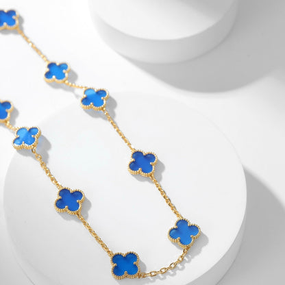 [Radiant Gem]¯CLOVER 10 MOTIFS BLUE AGATE NECKLACE