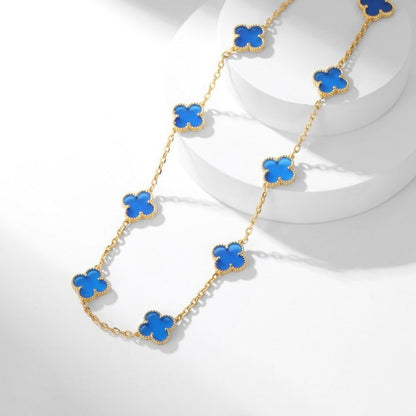 [Radiant Gem]¯CLOVER 10 MOTIFS BLUE AGATE NECKLACE