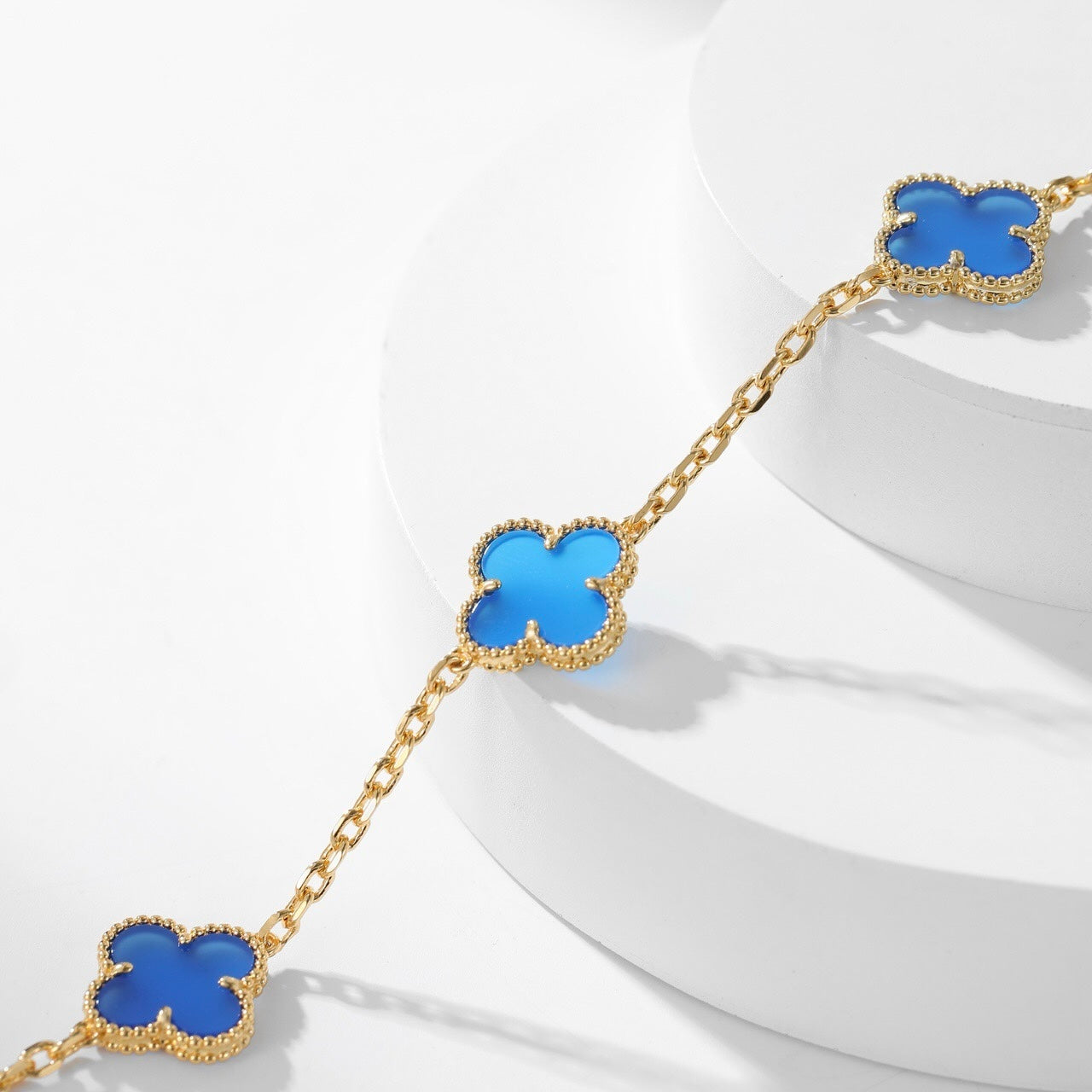 [Radiant Gem]¯CLOVER 10 MOTIFS BLUE AGATE NECKLACE