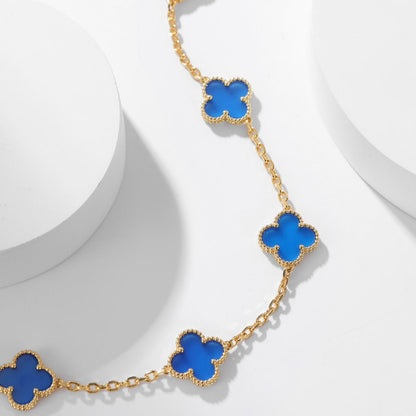 [Radiant Gem]¯CLOVER 10 MOTIFS BLUE AGATE NECKLACE