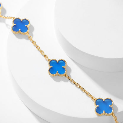 [Radiant Gem]¯CLOVER 10 MOTIFS BLUE AGATE NECKLACE
