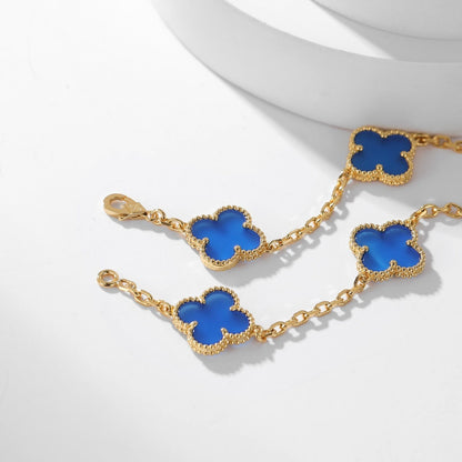 [Radiant Gem]¯CLOVER 10 MOTIFS BLUE AGATE NECKLACE