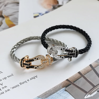[Radiant Gem]¯FORCE LARGE HORSESHOE BLACK WHITE DIAMOND BRACELET SILVER