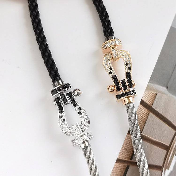 [Radiant Gem]¯FORCE LARGE HORSESHOE BLACK WHITE DIAMOND BRACELET ROSE GOLD