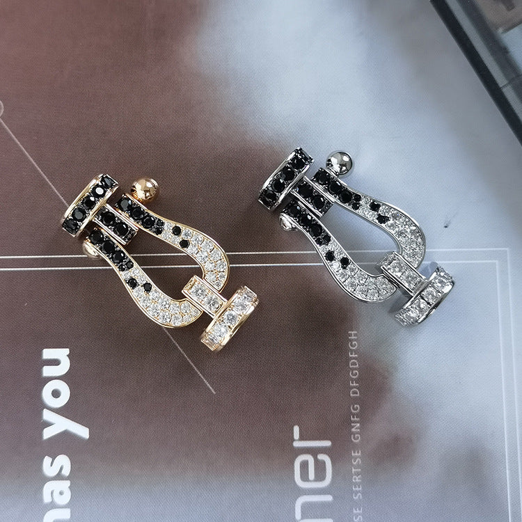 [Radiant Gem]¯FORCE LARGE HORSESHOE BLACK WHITE DIAMOND BRACELET SILVER