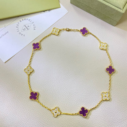[Radiant Gem]¯CLOVER 10 MOTIFS  PURPLE VIOLET DIAMOND NECKLACE