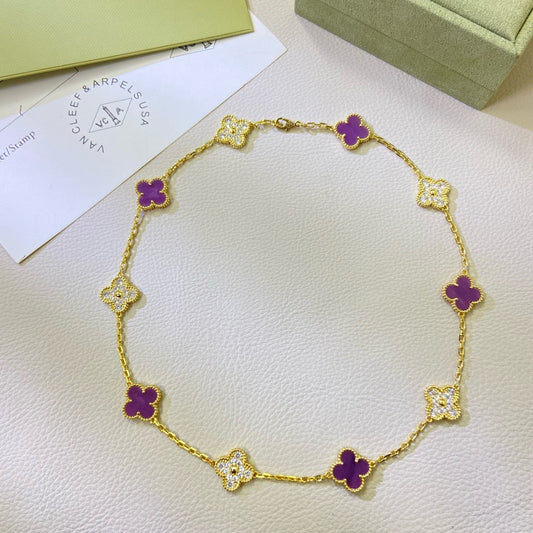 [Radiant Gem]¯CLOVER 10 MOTIFS  PURPLE VIOLET DIAMOND NECKLACE