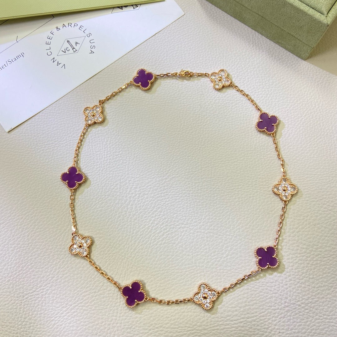 [Radiant Gem]¯CLOVER 10 MOTIFS  PURPLE VIOLET DIAMOND NECKLACE