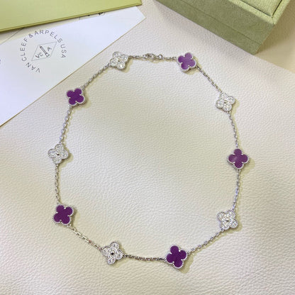 [Radiant Gem]¯CLOVER 10 MOTIFS  PURPLE VIOLET DIAMOND NECKLACE