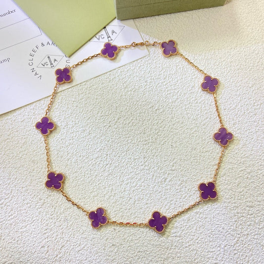 [Radiant Gem]¯CLOVER 10 MOTIFS  PURPLE VIOLET  NECKLACE