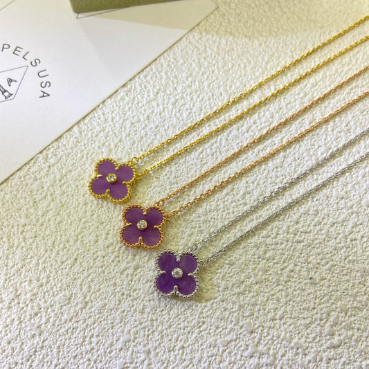 [Radiant Gem]¯CLOVER 15MM DIAMOND  PURPLE VIOLET NECKLACE
