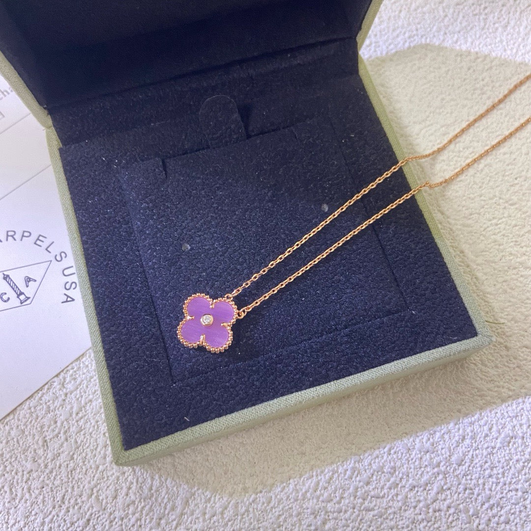 [Radiant Gem]¯CLOVER 15MM DIAMOND  PURPLE VIOLET NECKLACE