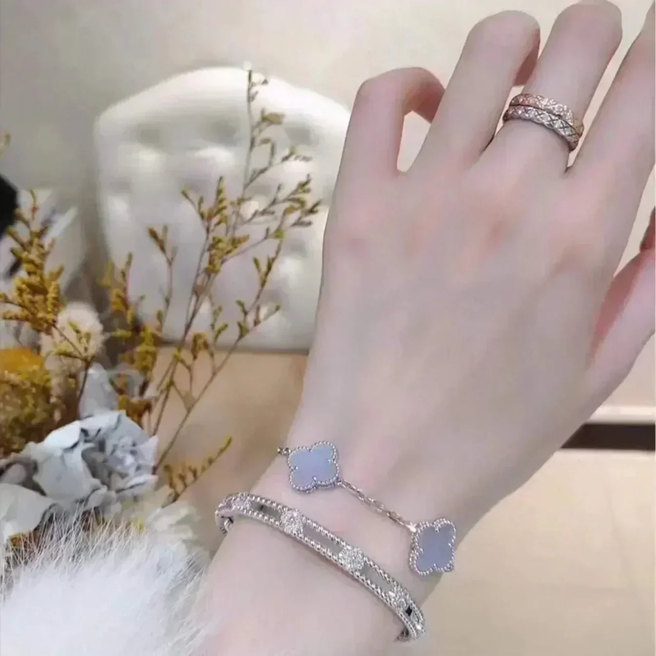 [Radiant Gem]New  CLOVER 5 MOTIF PURPLE CHALCEDONY BRACELET COLLECTION