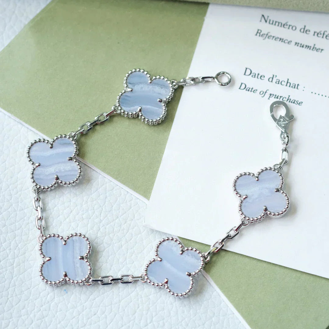 [Radiant Gem]New  CLOVER 5 MOTIF PURPLE CHALCEDONY BRACELET COLLECTION