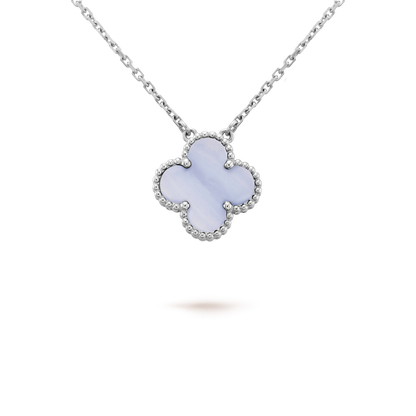[Radiant Gem]¯CLOVER 15MM BLUE CHALCEDONY NECKLACE SILVER