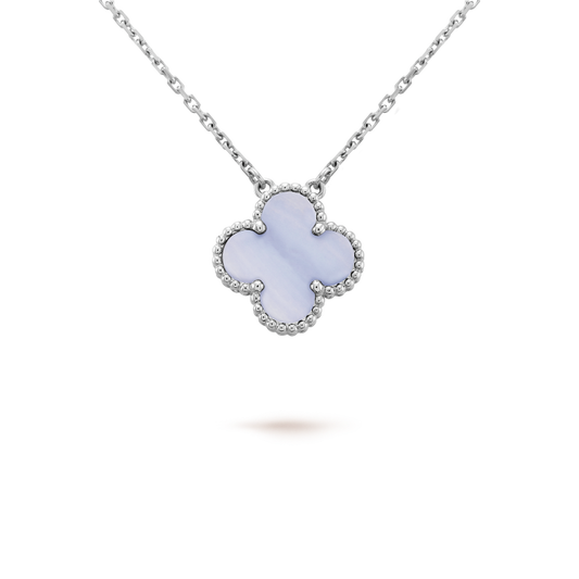 [Radiant Gem]¯CLOVER 15MM BLUE CHALCEDONY NECKLACE SILVER