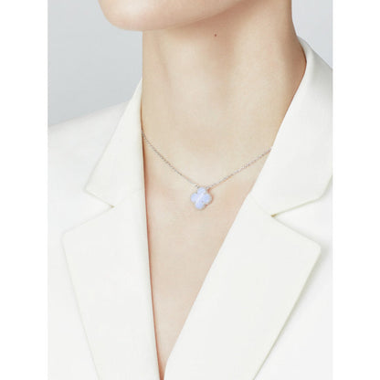 [Radiant Gem]¯CLOVER 15MM BLUE CHALCEDONY NECKLACE SILVER