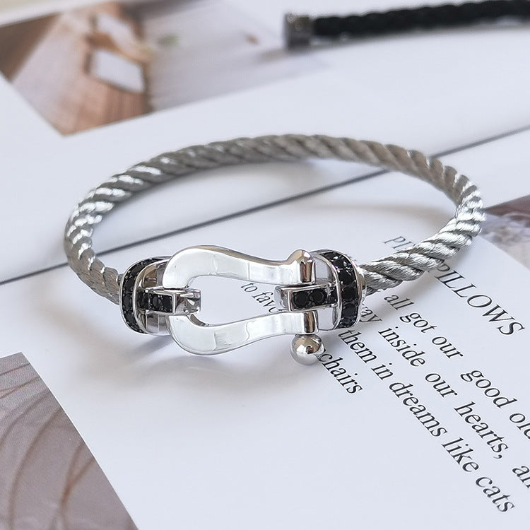 [Radiant Gem]¯FORCE LARGE HORSESHOE BLACK DIAMOND BRACELET SILVER