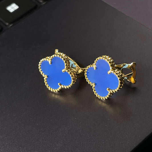 [Radiant Gem] CLOVER LARGE (20mm) 1 MOTIFS BLUE MOP STUD EARRINGS