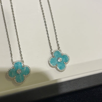 [Radiant Gem]¯CLOVER 15MM DIAMOND SVRES PORCELAIN  NECKLACE SILVER