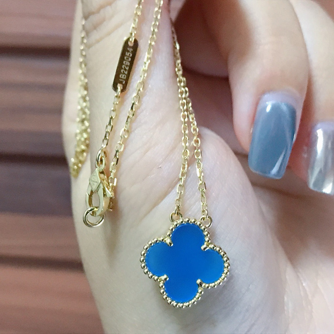 [Radiant Gem]¯CLOVER 15MM BLUE AGATE NECKLACE