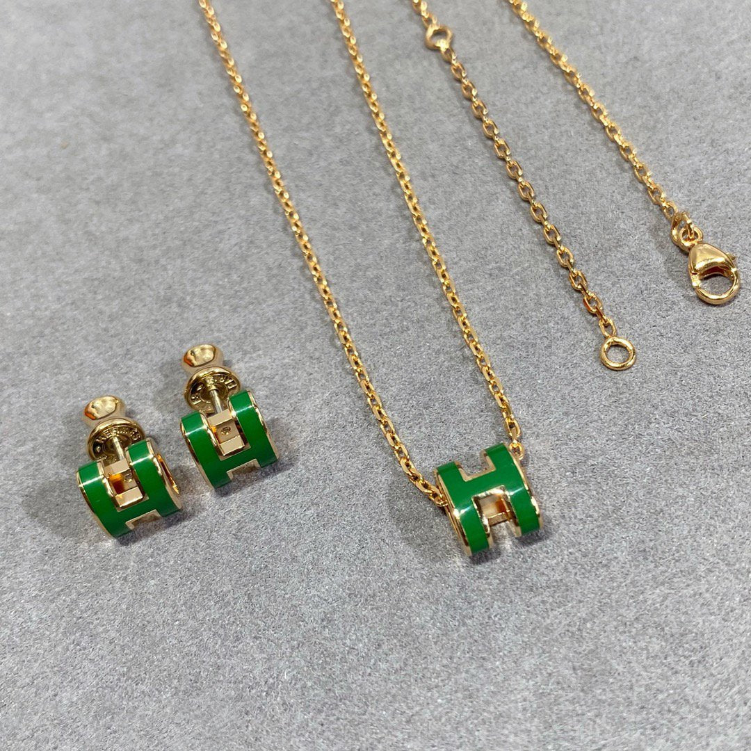 [Radiant Gem]¯POP H GREEN NECKLACE SILVER AND GOLD