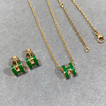 [Radiant Gem]¯POP H GREEN NECKLACE SILVER AND GOLD