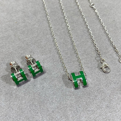 [Radiant Gem]¯POP H GREEN NECKLACE SILVER AND GOLD