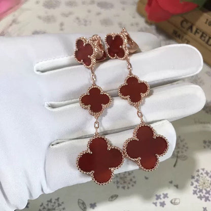 [Radiant Gem]¯CLOVER 3 MOTIF CARNELIAN DROP EARRINGS