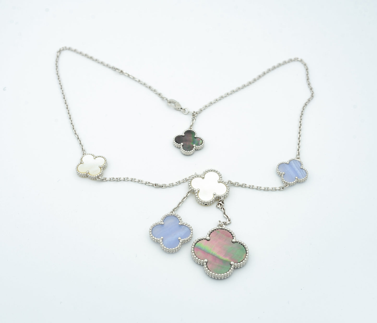 [Radiant Gem]¯CLOVER MOP CHALCEDONY NECKLACE SILVER 6 MOTIF